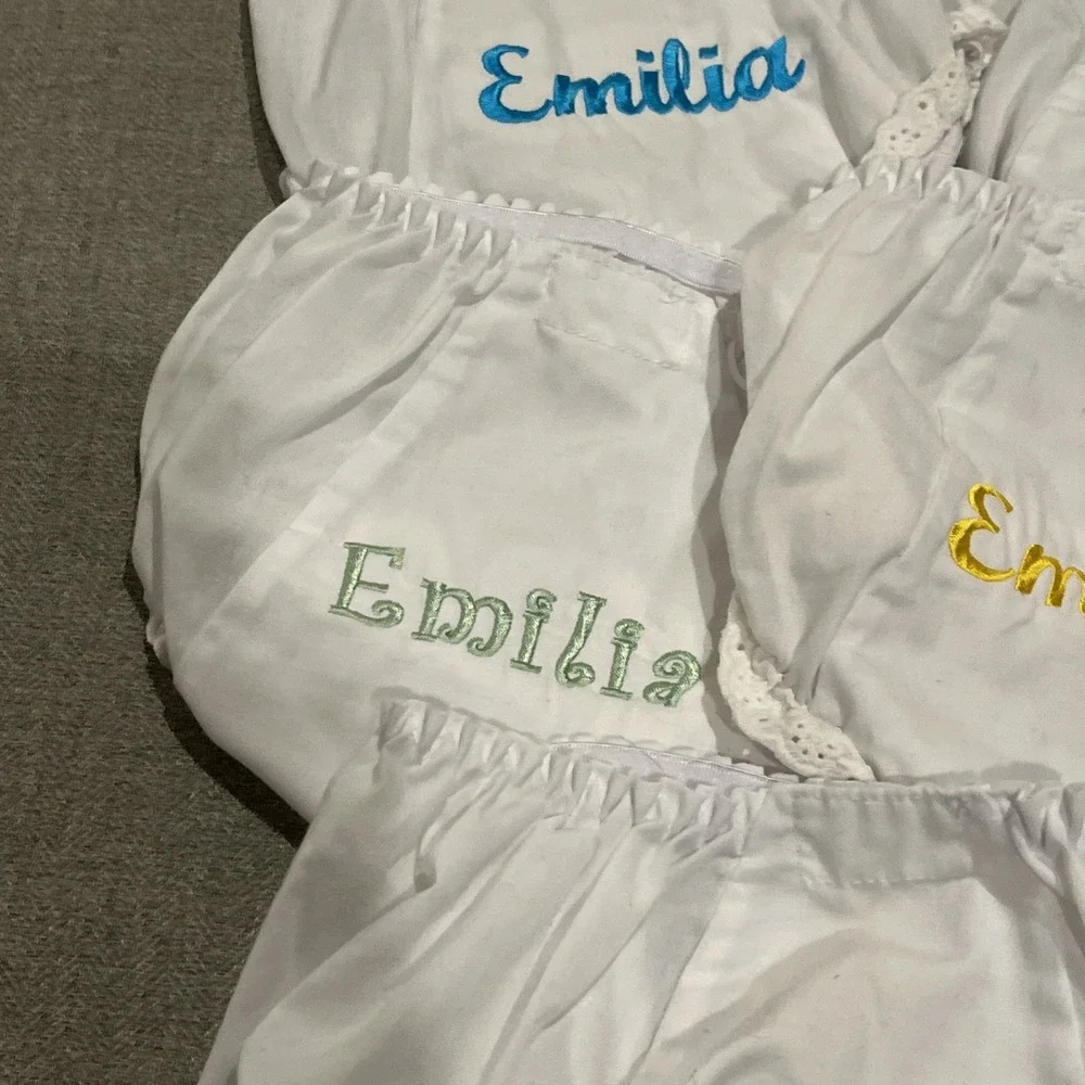 Monogrammed Emilia Baby Bloomers Size 2 +4 White Lace Trim, Set Of 8, New